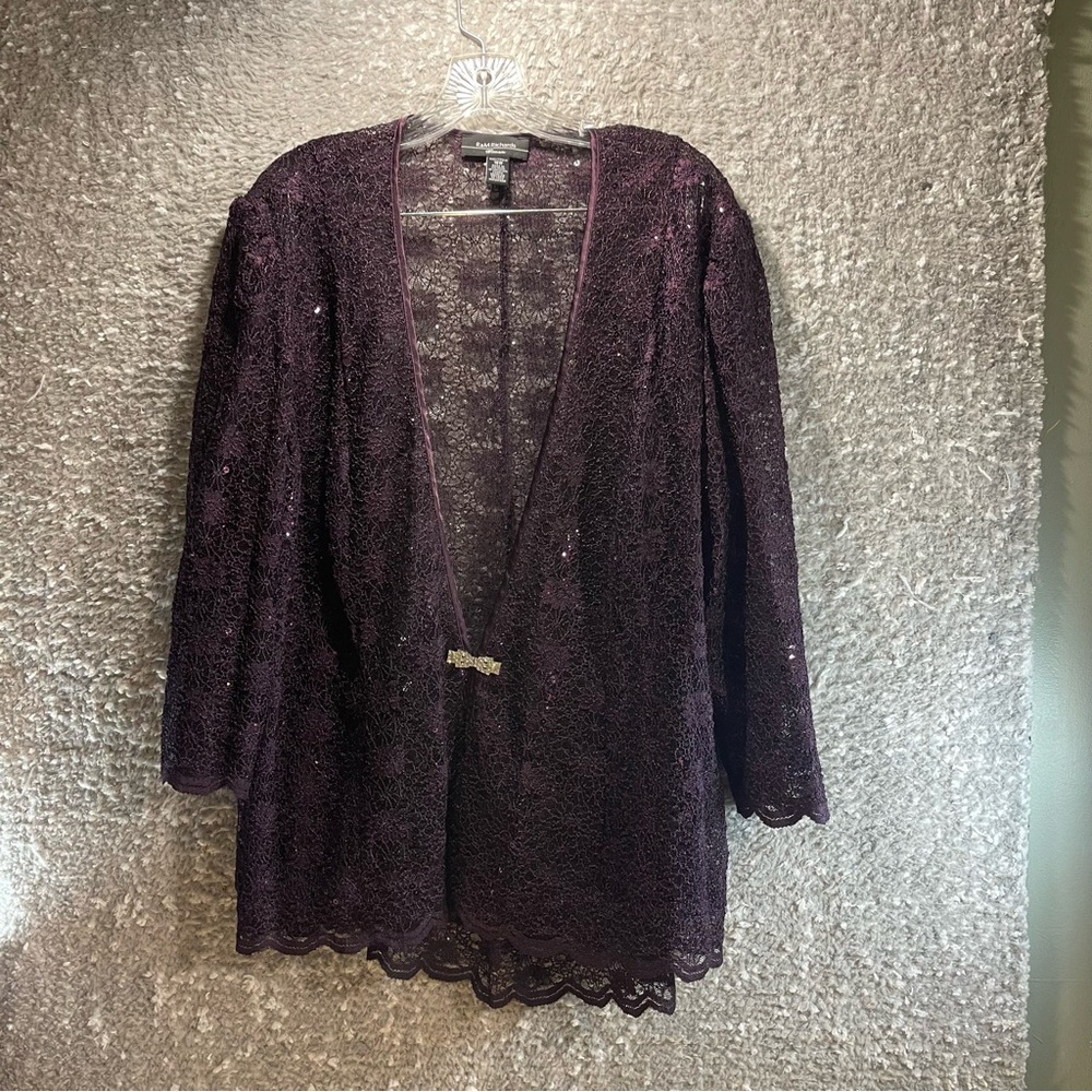 R&M Richards Jacket Lace Sequins Mother Of The Bride Semi-Sheer Cover Up 16W